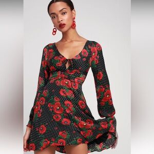Free People Morning Floral Black and Red Minidress
